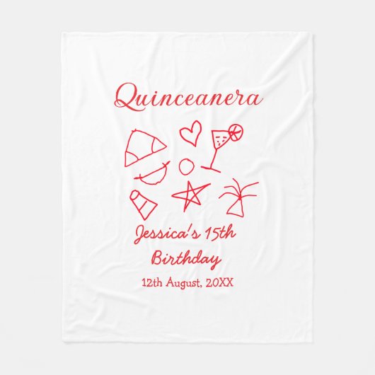 Quinceanera 15th birthday red beach party tree sun fleece deken (Voorkant)