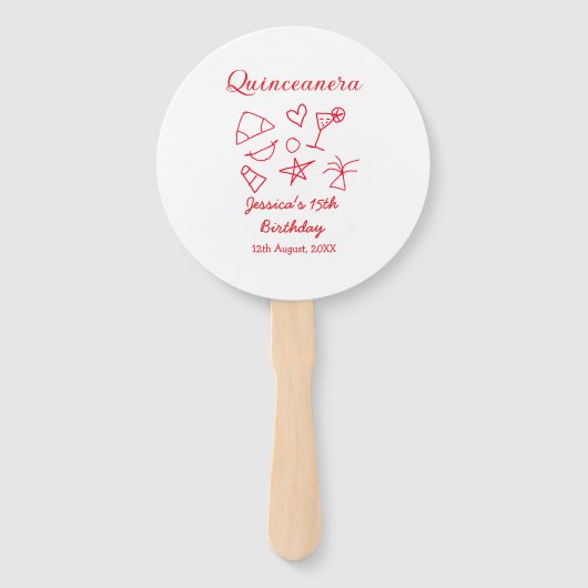 Quinceanera 15th birthday red beach party tree sun handwaaier (Voorkant)