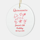 Quinceanera 15th birthday red beach party tree sun keramisch ornament (Links)
