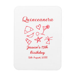 Quinceanera 15th birthday red beach party tree sun magneet