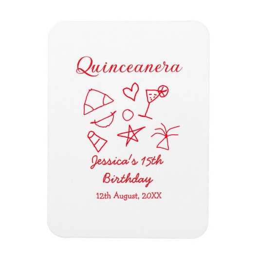 Quinceanera 15th birthday red beach party tree sun magneet (Verticaal)