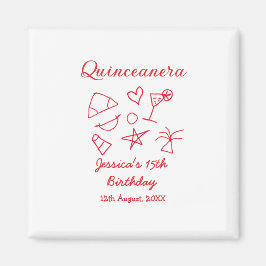 Quinceanera 15th birthday red beach party tree sun magneet
