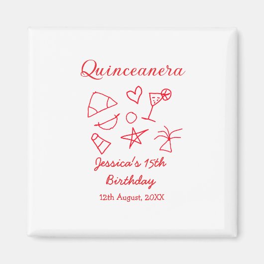 Quinceanera 15th birthday red beach party tree sun magneet (Voorkant)