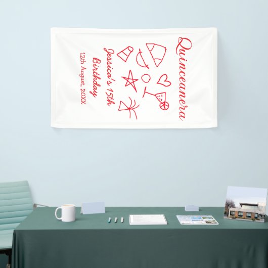 Quinceanera 15th birthday red beach party tree sun spandoek (Beurs)