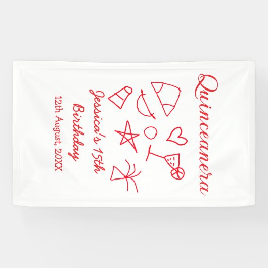 Quinceanera 15th birthday red beach party tree sun spandoek (Horizontaal)