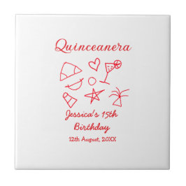 Quinceanera 15th birthday red beach party tree sun tegeltje