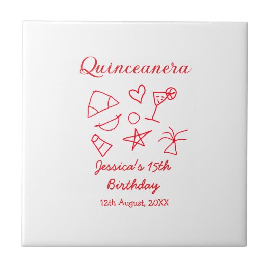 Quinceanera 15th birthday red beach party tree sun tegeltje (Voorkant)