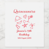 Quinceanera 15th birthday red beach party tree sun wijn etiket (Enkel label)