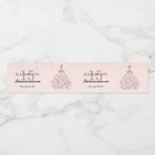 Quinceanera 15th Birthday Roos Gold Sparkle Dress Waterfles Etiket (Enkel label)