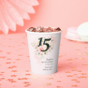 Quinceanera 15th Birthday Rustic Floral Custom Papieren Bekers