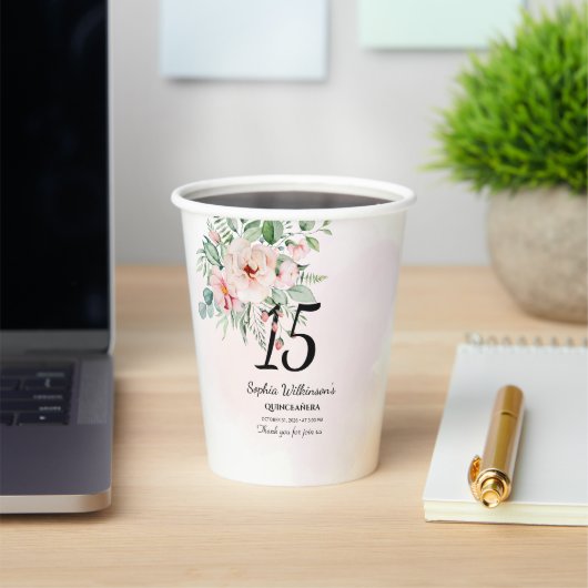 Quinceanera 15th Birthday Rustic Floral Custom Papieren Bekers (Insitu)