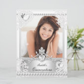 Quinceanera 15th Birthday Silver White Hearts 3 Kaart (Staand voorkant)