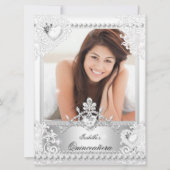 Quinceanera 15th Birthday Silver White Hearts 3 Kaart (Voorkant)