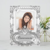 Quinceanera 15th Birthday Silver White Kaart (Staand voorkant)