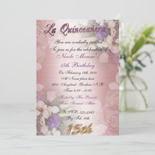 Quinceanera 15th birthday uitnodiging elegant (Staand voorkant)
