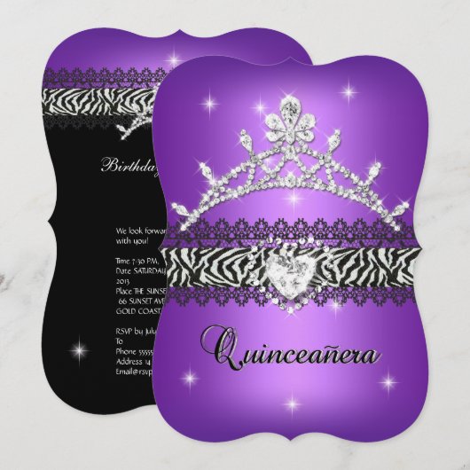 Quinceanera 15th Birthday Zebra Paars Black 2 Kaart (Voorkant / Achterkant)