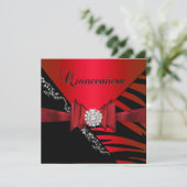 Quinceanera 15th Birthday Zebra Red Black Kaart (Staand voorkant)
