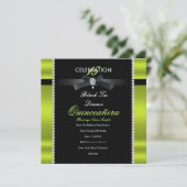 Quinceanera 15th Black Stropdas Lime Green Black P Kaart (Staand voorkant)