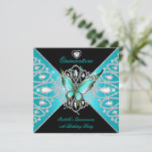 Quinceanera 15th Blauwgroen Blue Black Butterfly T Kaart (Staand voorkant)