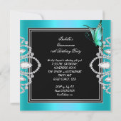 Quinceanera 15th Blauwgroen Blue Black Butterfly T Kaart (Achterkant)