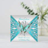 Quinceanera 15th Blauwgroen Blue Silver Butterfly  Kaart (Staand voorkant)