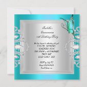 Quinceanera 15th Blauwgroen Blue Silver Butterfly  Kaart (Achterkant)