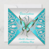 Quinceanera 15th Blauwgroen Blue Silver Butterfly  Kaart (Voorkant)