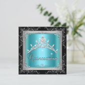 Quinceanera 15th Blauwgroen Blue Silver Tiara Blac Kaart (Staand voorkant)