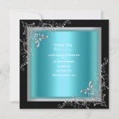 Quinceanera 15th Blauwgroen Blue Silver Tiara Blac Kaart (Achterkant)