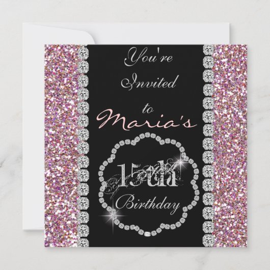 QUINCEANERA 15th BLING Birthday Invitations Kaart (Voorkant)