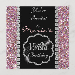 QUINCEANERA 15th BLING Birthday Invitations Kaart