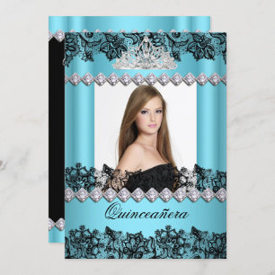Quinceanera 15th Blue Black White Lace Foto Kaart