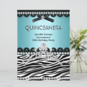 Quinceanera 15th Blue Blauwgroen Black Zebra Tiara Kaart (Staand voorkant)