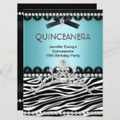Quinceanera 15th Blue Blauwgroen Black Zebra Tiara Kaart (Voorkant / Achterkant)