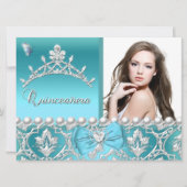 Quinceanera 15th Blue Damask Butterfly Add Photo Kaart (Voorkant)