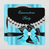 Quinceanera 15th Blue Silver Black Bow Diamonds 2 Kaart (Voorkant / Achterkant)