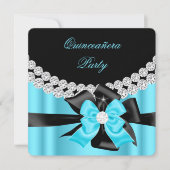 Quinceanera 15th Blue Silver Black Bow Diamonds 2 Kaart (Voorkant)
