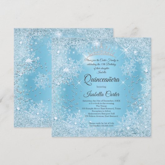 Quinceanera 15th Blue Snowflake Winter Birthday Kaart (Voorkant / Achterkant)