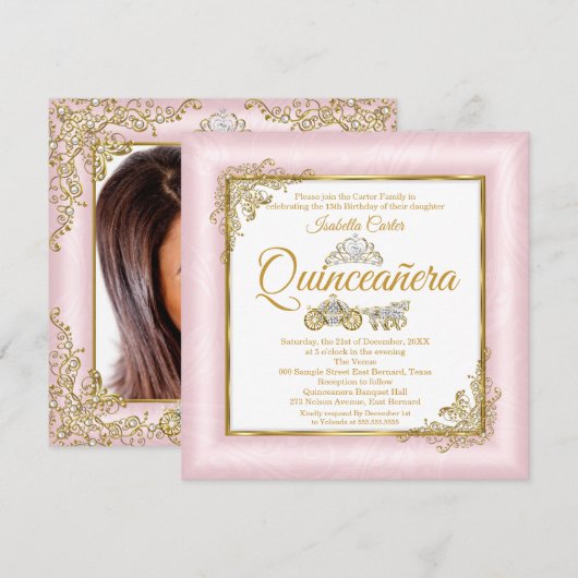 Quinceanera 15th Blush Pink Photo Carriage Kaart (Voorkant / Achterkant)