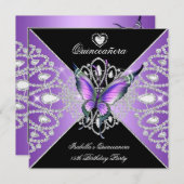 Quinceanera 15th Butterfly Paars Tiara Kaart (Voorkant / Achterkant)