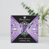Quinceanera 15th Butterfly Paars Tiara Kaart (Staand voorkant)