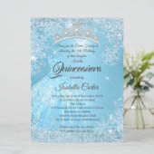 Quinceanera 15th Cinderella Blue Snowflake Winter Kaart (Staand voorkant)