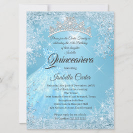 Quinceanera 15th Cinderella Blue Snowflake Winter Kaart