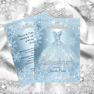 Quinceanera 15th Cinderella Ice Blue Snowflake Kaart
