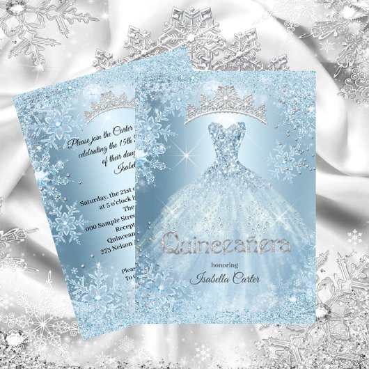 Quinceanera 15th Cinderella Ice Blue Snowflake Kaart