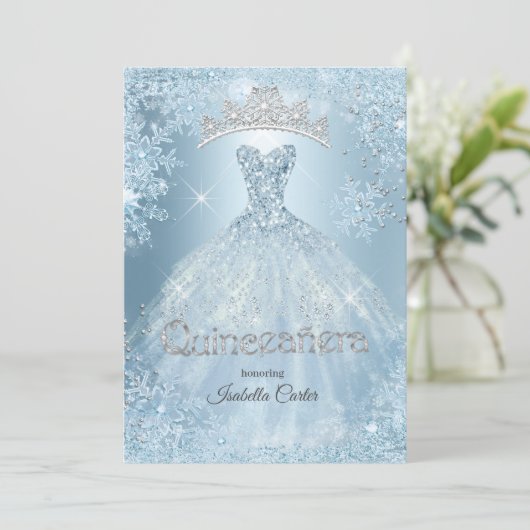 Quinceanera 15th Cinderella Ice Blue Snowflake Kaart (Staand voorkant)