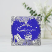 Quinceanera 15th Cobalt Blue Silver Mask Tiara Kaart (Staand voorkant)