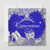 Quinceanera 15th Cobalt Blue Silver Mask Tiara Kaart (Voorkant)