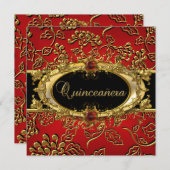 Quinceanera 15th Damask Red Gold Black Kaart (Voorkant / Achterkant)