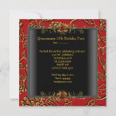 Quinceanera 15th Damask Red Gold Black Kaart (Achterkant)
